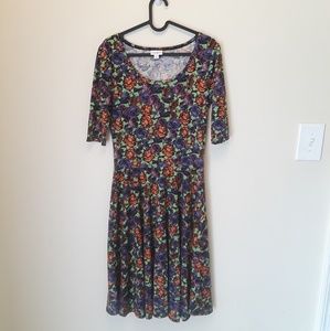 LulaRoe Green Purple Orange Floral Dress M I77